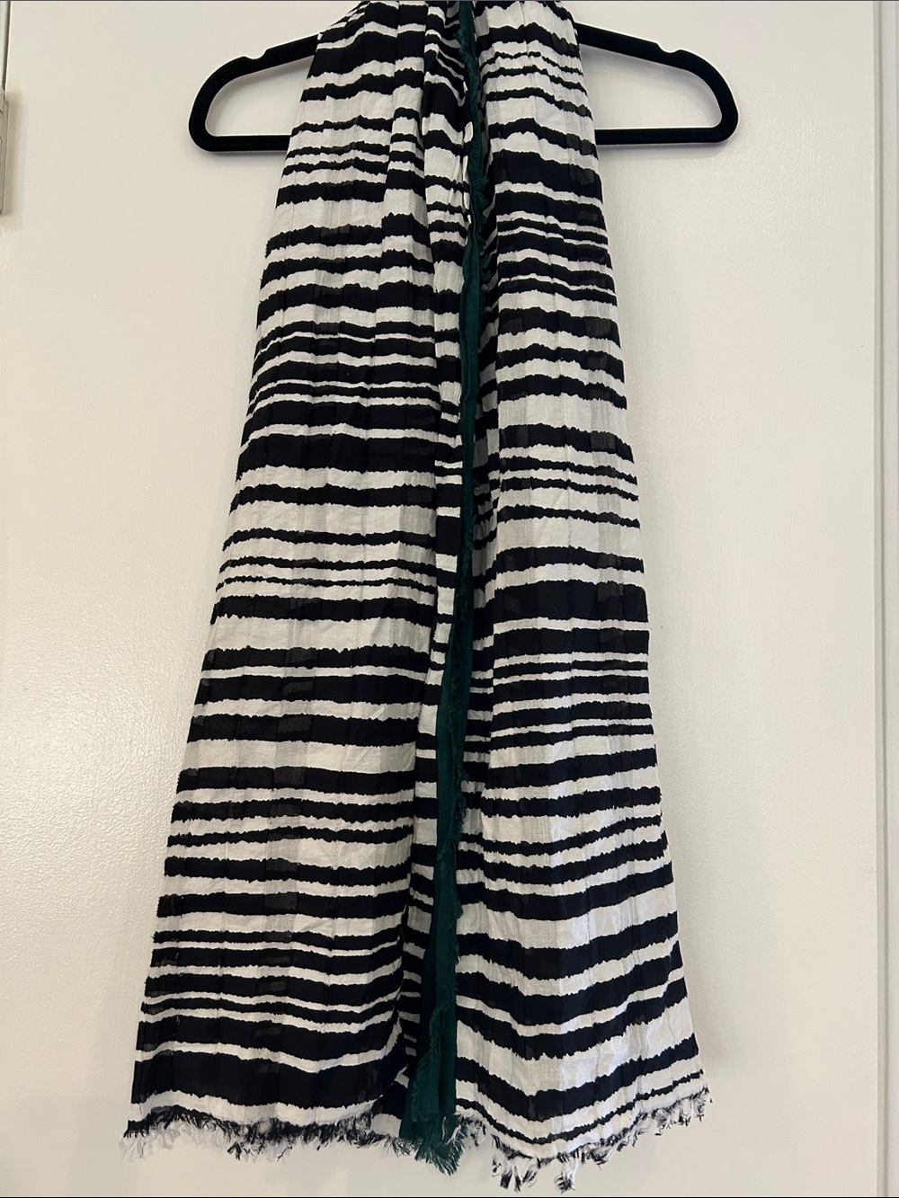 Black & White Striped Women’s scarf, wrap, shawl with Green Trim